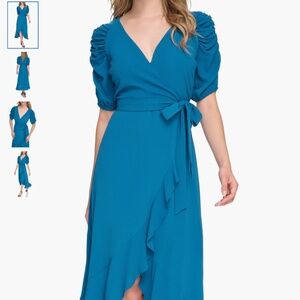 Kensie Pebble Puff Sleeve Crepe Faux Wrap Dress, size 4